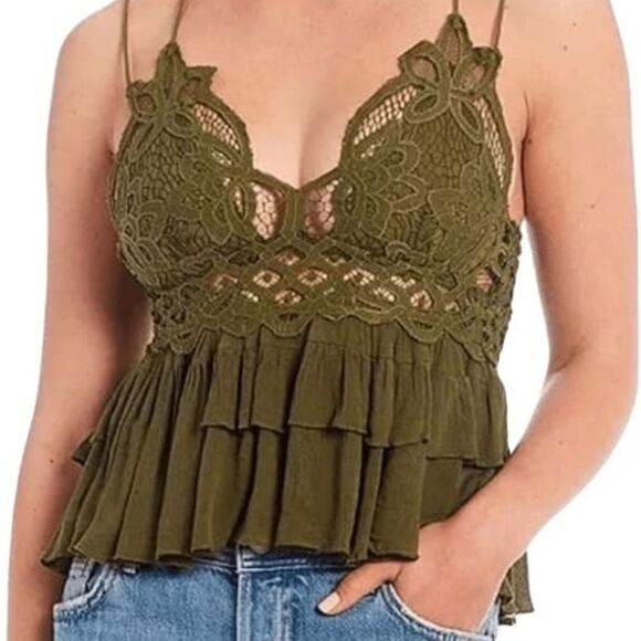 Free People - S - Women’s Adella Camisole Top in Olive Sparrow - Picture 1 of 6